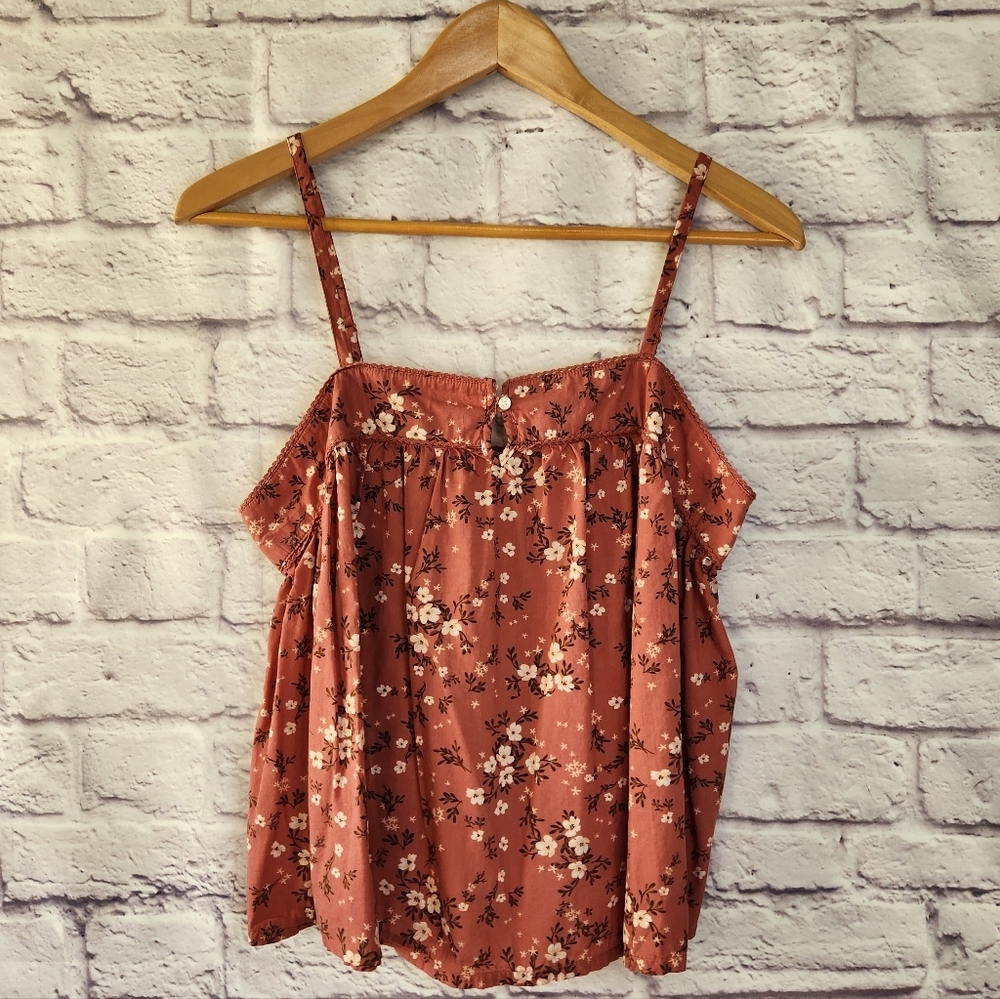 OLD NAVY Floral Smocked Cami Swing Top Rusty Red & Ivory Brown Floral Sz Medium